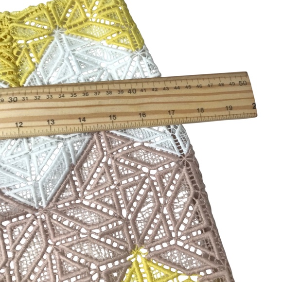 Geometric Lace Chevron Shorts – Yellow, White & Taupe - Picture 6 of 10